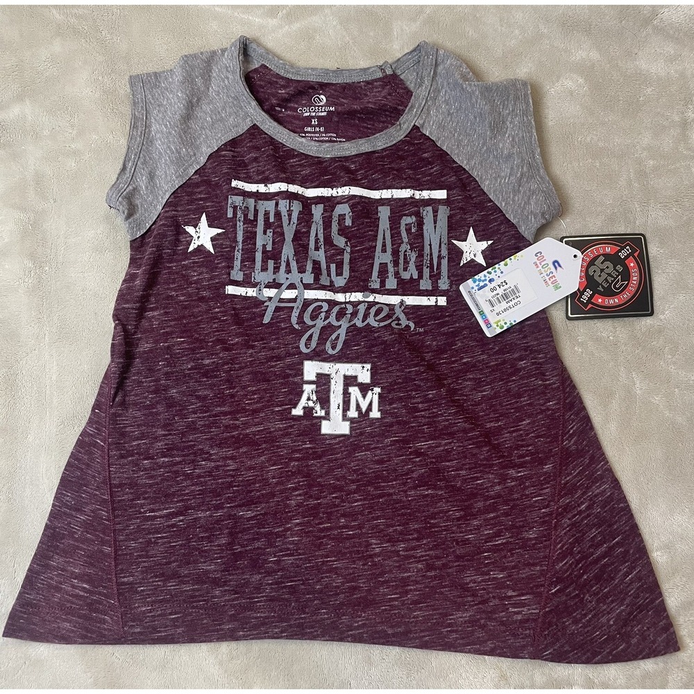 Texas A&M Girls Size 4-5 XS Maroon‎ Gray Top TShirt